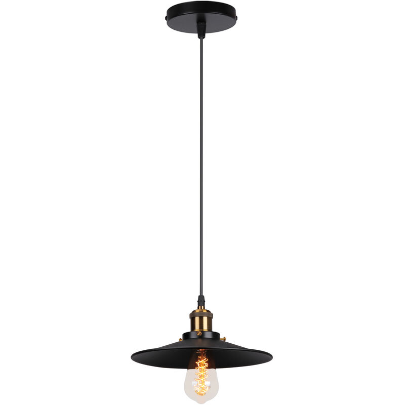 Rétro Lustre Suspension Industrielle 22cm Plaofnnier Fer Abat-jour en Métal Noir