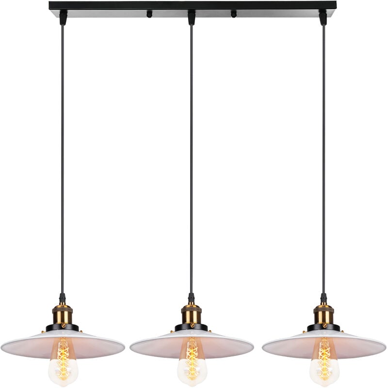 LUSTRE - SUSPENSION 3 Lumieres Retro Lampe Suspendue Industrielle E27 22cm Blanc et Noir