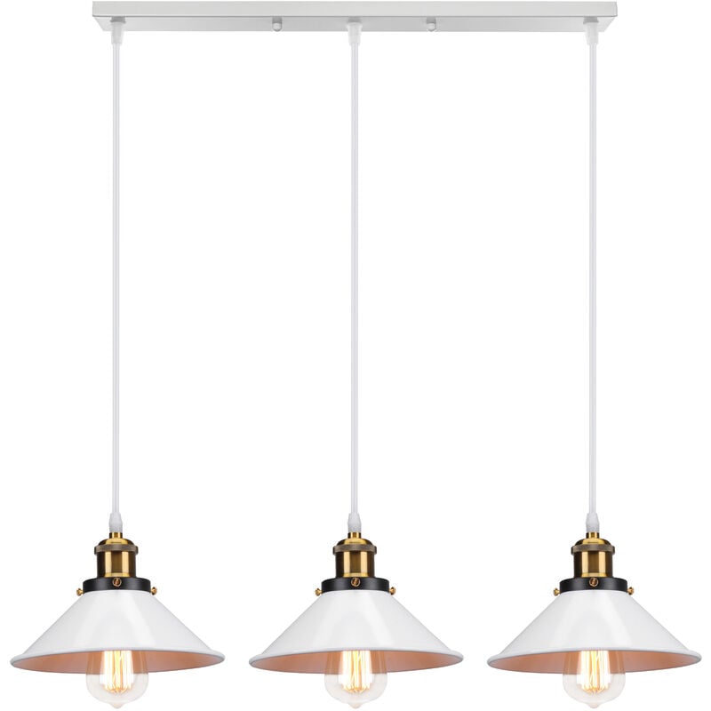 Rétro Lustre Suspension Industrielle E27 3 Tête Blanc Plafonnier Luminaire Ajustable Salle à Manger Couloir