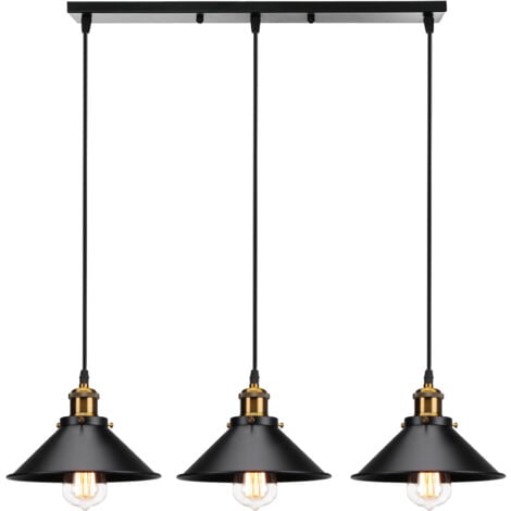 AXHUP Rétro Lustre Suspension Industrielle E27 3 Tête Noir Plafonnier Luminaire Ajustable Salle à Manger Couloir