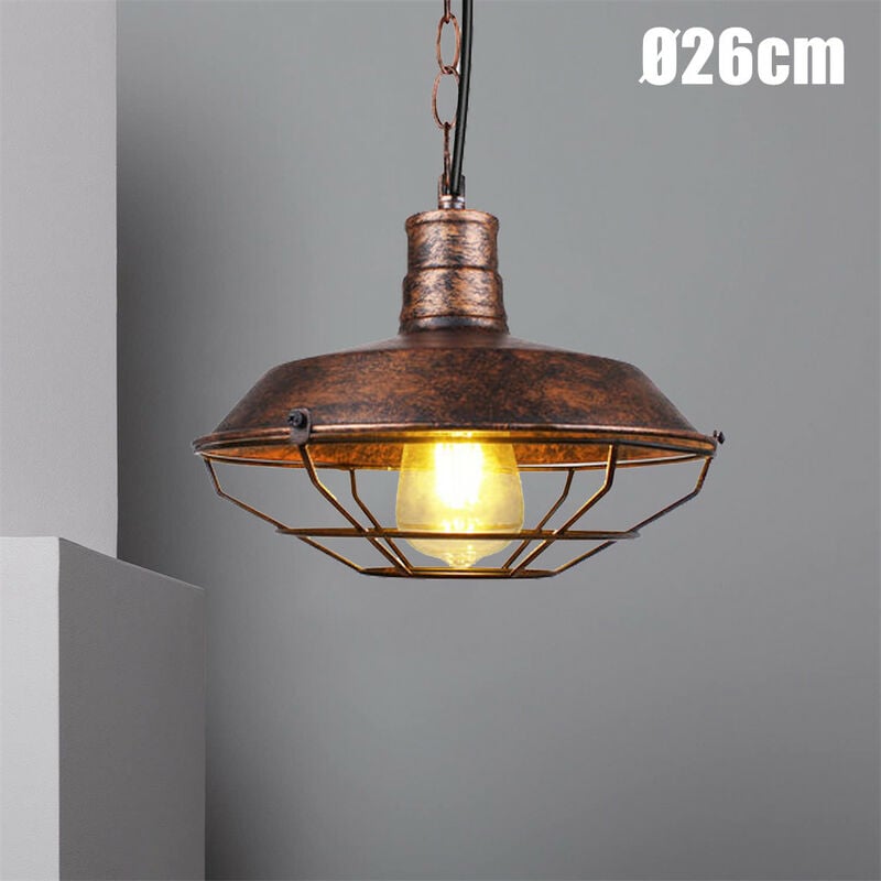 Rétro Lustre Suspension Industrielle E27 Douille Rouille Plafonnier Luminaire