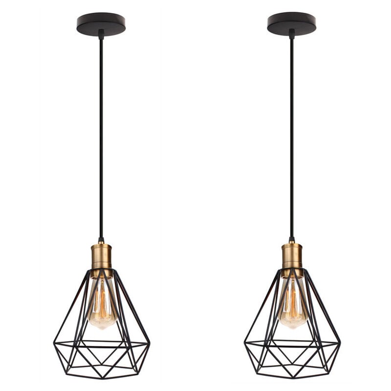 Wottes - Lustre Suspension Métal Vintage Lampe Suspension Industriel E27 pour Cuisine Restaurant Salon Noir - 2Pcs