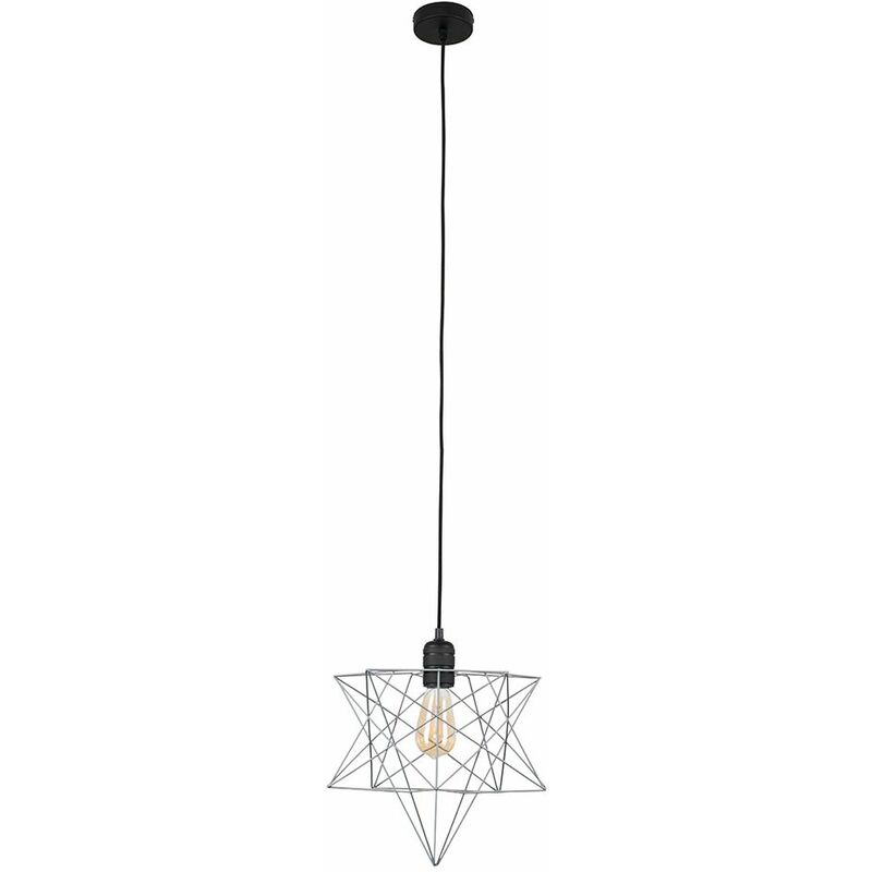 Minisun - Matt Black Ceiling Pendant Light + Geometric Star Shade & 4W LED Filament Bulb - Grey