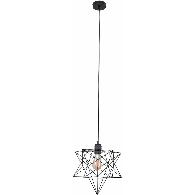 Matt Black Ceiling Pendant Light + Geometric Star Shade & 4W LED Filament Bulb - Black