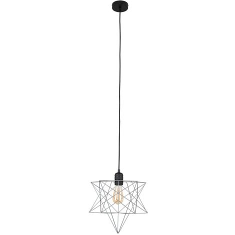 Minisun Matt Black Ceiling Pendant Light + Grey Geometric Star Shade