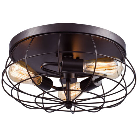 Retro metal cage chandelier, three-headed iron cage ceiling light, without bulb, 220V, E27