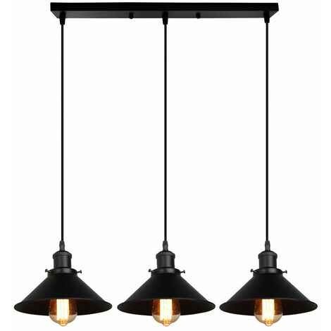 main image of "Retro metal industrial creative pendant light, Ø22cm decorative light individuality adjustable indoor modern cafe bathroom 3 lights - Black - Black"