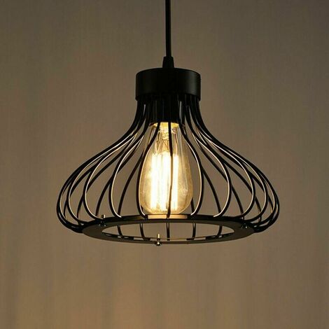 Retro Metal Pendant Lamp Black Cage Industrial Vintage Pendant Lights Metal Retro Antique Pendant Lights Cage Edison Base E27 Ceiling Light Fixture