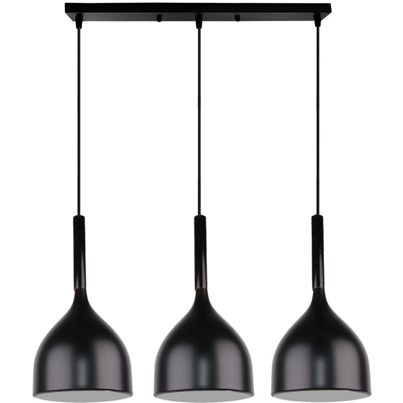 Wottes - Retro Metal Pendant Light Fixture Kitchen Living Room Creative Decoration Chandelier 3 Lights (Black) - Nero