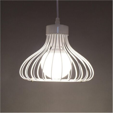 STOEX Rétro Metal Suspension Blanc Cage Industriel Vintage Suspensions Luminaire Métal Retro Antique Suspensions Luminaire Cage Edison Culot E27 Plafonnier Luminaire