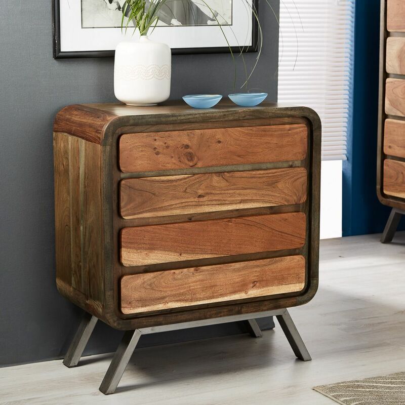 Verty Furniture - Retro Metal & Wood 4 Drawer Chest - Two-Tone
