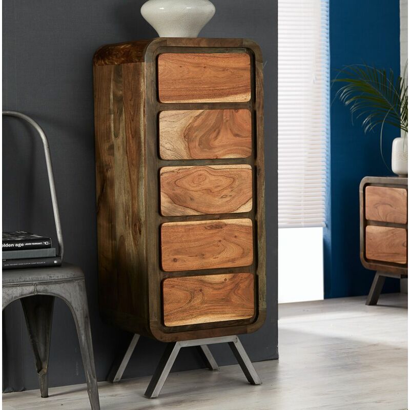 Verty Furniture - Retro Metal & Wood Tallboy Chest - Two-Tone