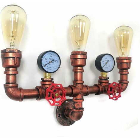 Retro Metall  Bar Licht Wasserrohr Dreikopf-Industrielampe Wandleuchte