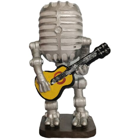 Retro-Mikrofon-Roboterlampe mit Vintage-Gitarre, Vintage