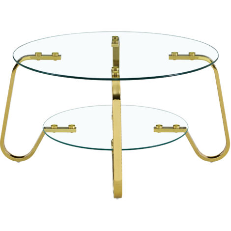 Retro minimalistischer Stil Metallrahmen Doppelschicht gehärtetes Glas Couchtisch, fügen Sie einen Hauch von Eleganz zu Ihrem Wohnzimmer
