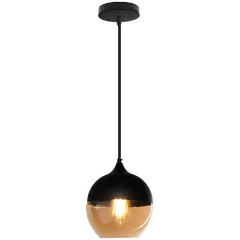 Rétro Moderna Negro Lámpara Colgante - Abajur de Vidrio con Cuerda Ajustable Lámparas de Techo para Sala de Estar, Dormitorio, Bar (Esférico)