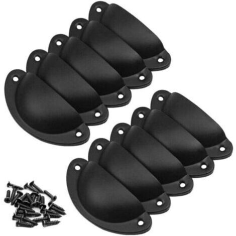 Retro-Muschelgriffe für Küchenschränke mit 20 Schubladen, gebogene Retro-Schranktürgriffe aus Eisen, sichtbare Möbelgriffe aus Eisen (schwarz)