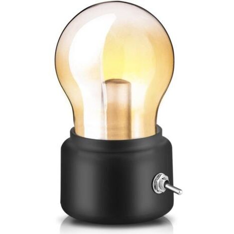 Retro Nachttischlampe Glühbirne, USB wiederaufladbare LED Nachtlicht Mini Nachttischlampe stilvolle Schreibtischlampe für Schlafzimmer Bürobeleuchtung (schwarz)