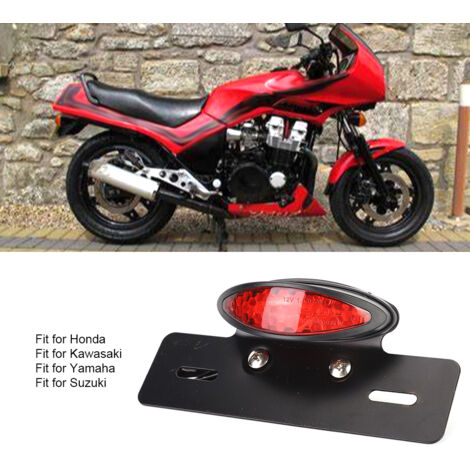 Retro-ovales LED-Rücklicht für Honda-Motorräder – Bremslicht, Kennzeichenbeleuchtung und Rücklicht (rote Abdeckung)