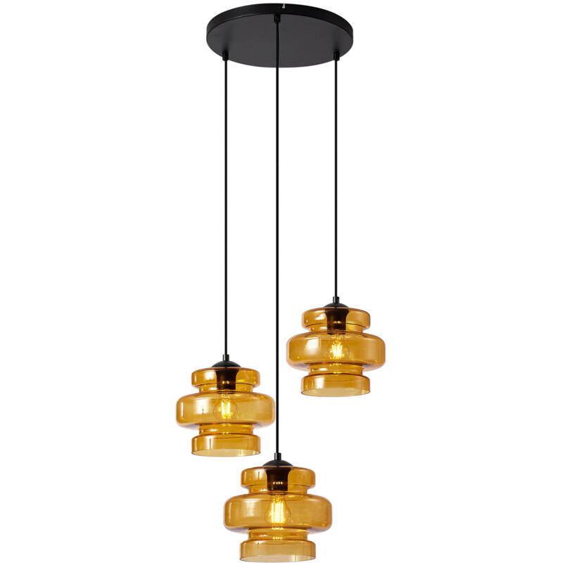 Qazqa Retro Pendant Lamp Black With Orange Glass 3-lights - Denise