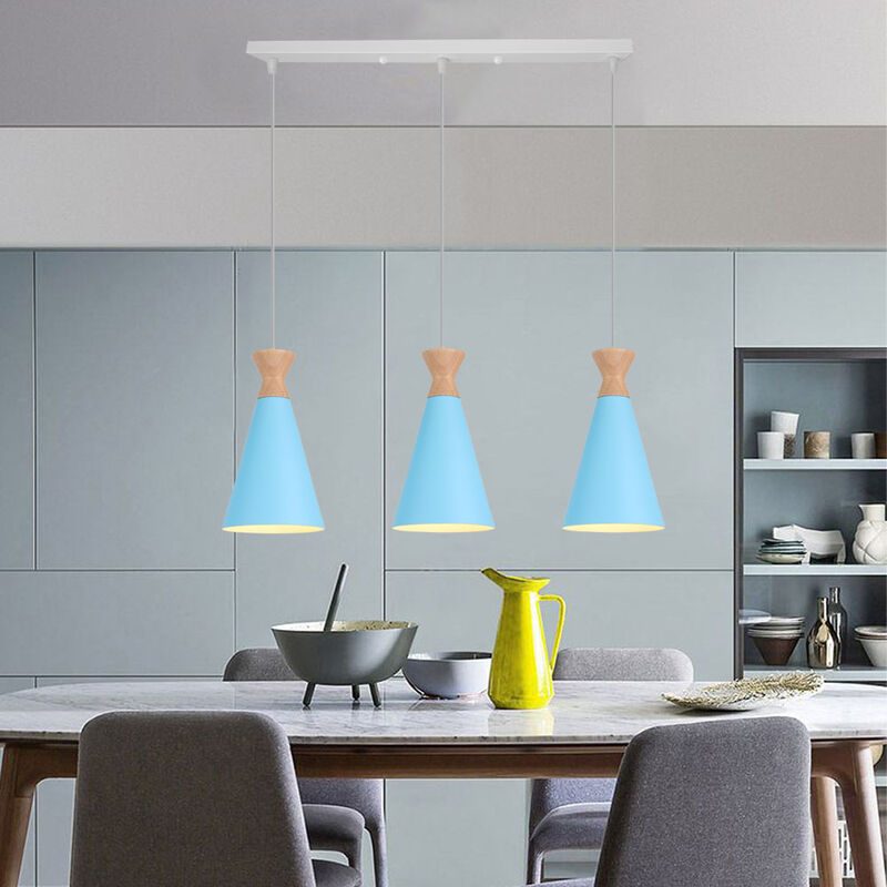 Retro Pendant Lamp Industrial Nordic Design Ceiling Lamp Modern Pendant Light 3 Lights for Dining Room, Kitchen, Bedroom, Office, Restaurant, E27 Blue