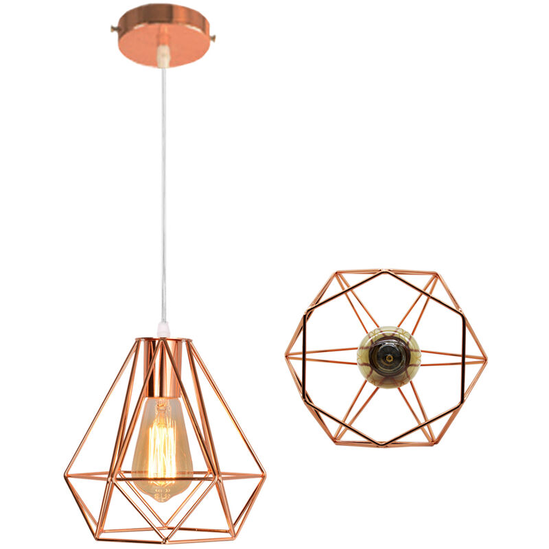 Modern Pendant Light Diamond Chanderlier, Rose Gold Metal Lampshade Hanging Ceiling Lamp