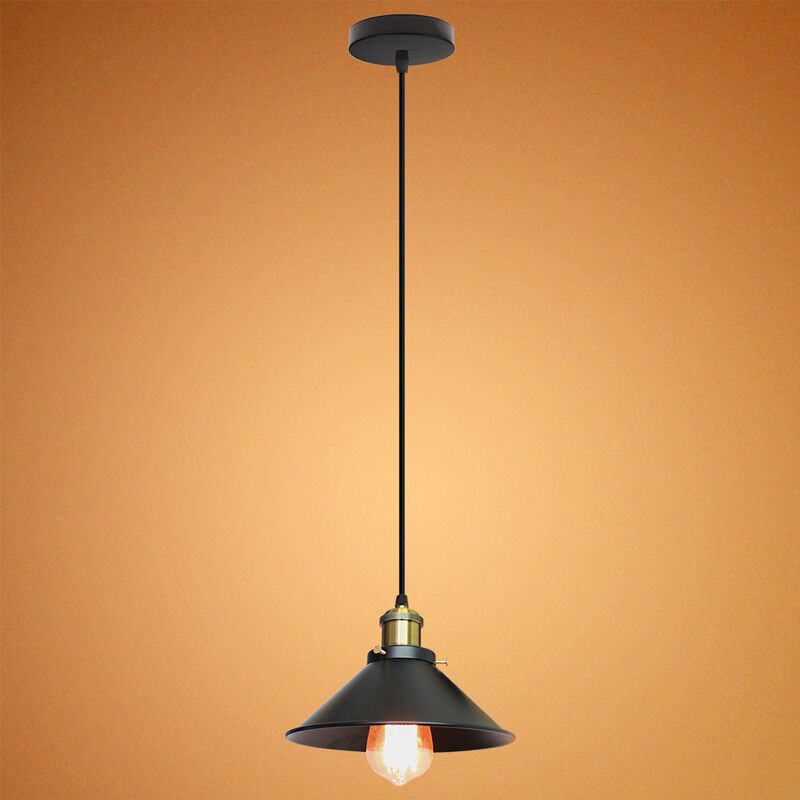 Pendant Light Black, Vintage Simple Hanging Ceiling Lamp, Retro Chandelier with Ø22cm Lamp Shade (Black)