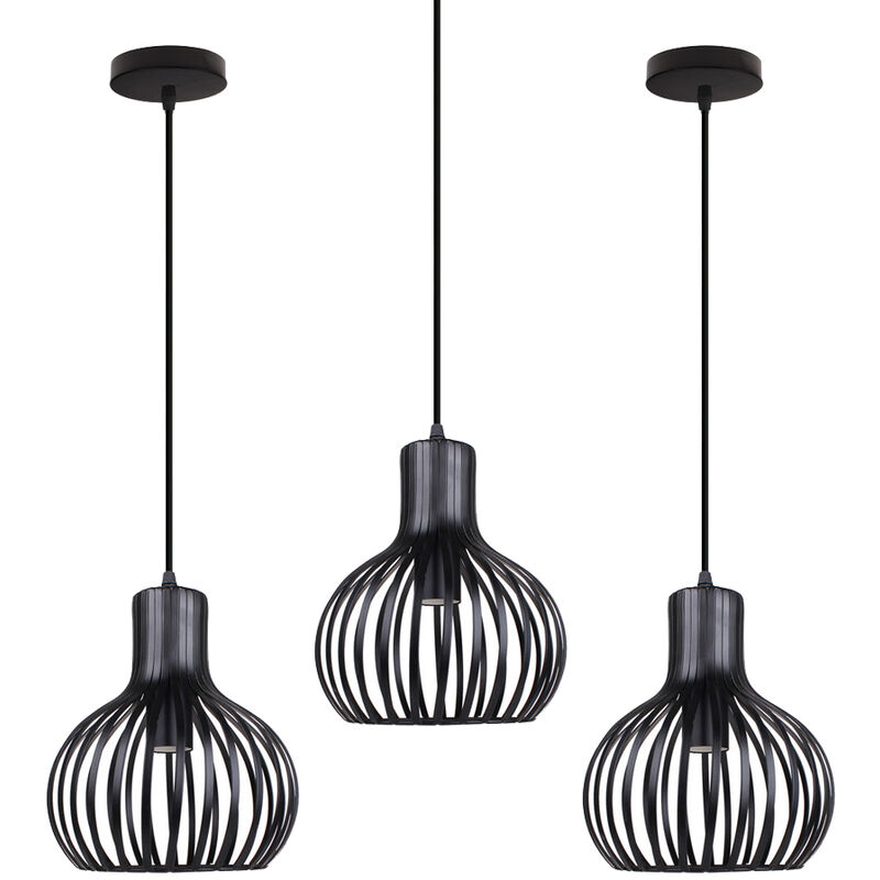 Vintage Pendant Light Fixture Spiral Industial Ø20cm Hollow Cage Chanderlier Minimalist Metal Lampshade Hanging Ceiling Lamp for Kitchen Island Black