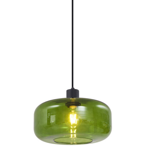 Retro Pendant Light Black with Green Glass - Bizle