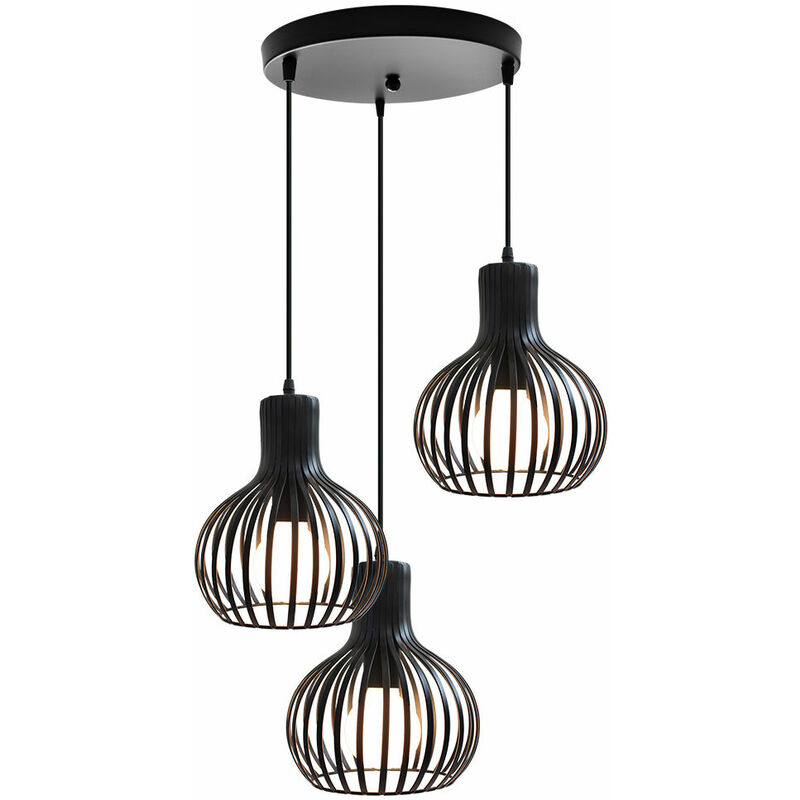 Retro Pendant Light Creative Chandelier Height Adjustable 3 Lights Antique Industrial Ceiling Light E27 Socket Black