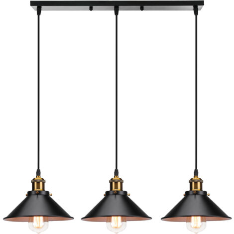 NORCKS Retro Pendant Light Vintage Industrial 3 Lights Pendant Lights Metal Ceiling Light E27 Base (Easy To Install) Black