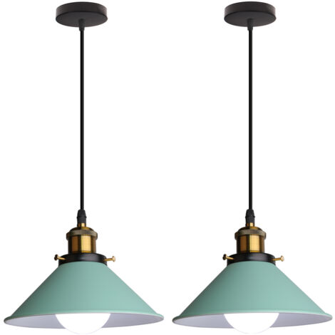 Retro Pendelleuchte, 22cm Hängelampe Vintage Industrial Style Metall Deckenleuchte E27 für Esszimmer Küche Restaurant Cafét Bars - 2er Grün