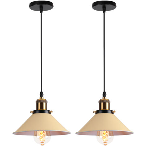 Retro Pendelleuchte, 22cm Hängelampe Vintage Industrial Style Metall Deckenleuchte E27 für Esszimmer Küche Restaurant Cafét Bars - 2X Hellgelb