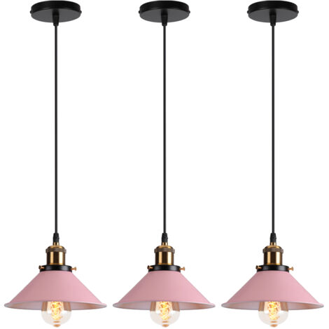 Retro Pendelleuchte, 22cm Hängelampe Vintage Industrial Style Metall Deckenleuchte E27 für Esszimmer Küche Restaurant Cafét Bars - 3PCS Hellrosa