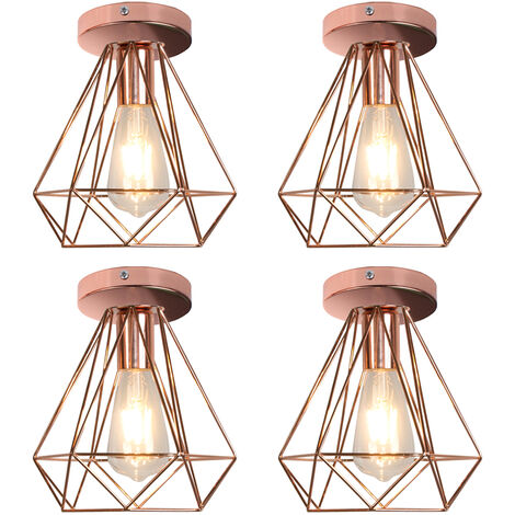 Rétro Plafonnier Cage en Métal E27 Luminaire Vintage Rétro Doré Rose 4PCS