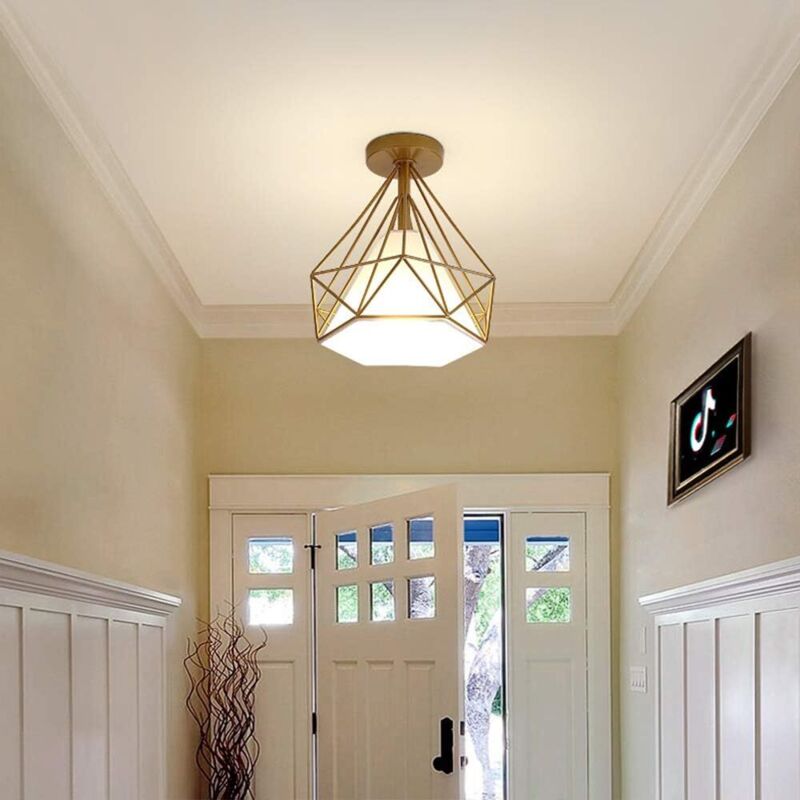 Stoex – Plafonnier rétro en métal fer – Cage diamant – 25x25cm – E27 – Luminaire industriel pour salon, cuisine, chambre, salle à manger, balcon