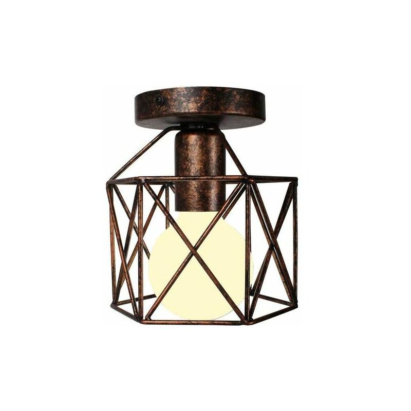 Retro Plafonnier Industrielle en Métal Carré Fer, Suspension Cage Cube Luminaire E27 pour Salon Chambre Café Bar Restaurent Entrée Couloir (Rouille)