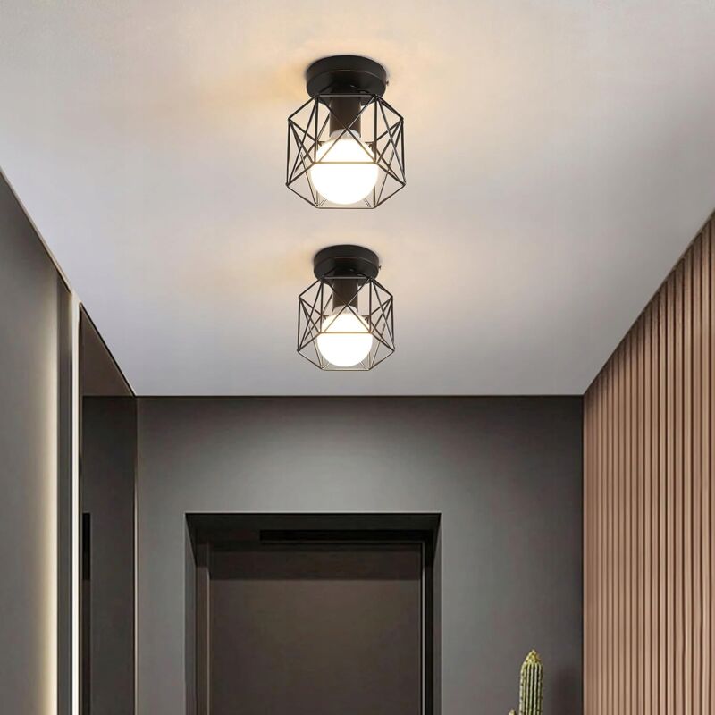 Comely - Lot de 2 Plafonnier Industriel E27 Lustre, Vintage Luminaire Métal Cage, Rétro Suspension éclairage plafond Ø160mm Max.40W Abat-jour Pour