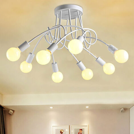 Rétro Plafonnier Luminaire Industriel Edison 8 Têtes Métal Fer Blanc , Creative Lampe de suspension éclairage Vintage E27 pour Salons Chambre Restaurant
