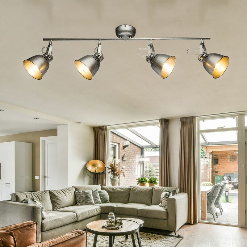 Plafonnier spot salle à manger plafonnier salon argent, spots orientables, 4x E14, LxlxH 83x11,5x21,6 cm