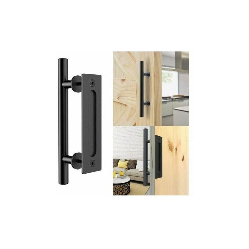 Fitags - Rétro Poignée de Porte Coulissante Noir Aluminium Tirer et Rincer la Sets de poignées pour Porte Coulissante en Bois, 30cm