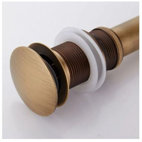 Retro push-button basin waste plug, click-clack waste without overflow, universal polished bronze brass siphon without overflow hole
