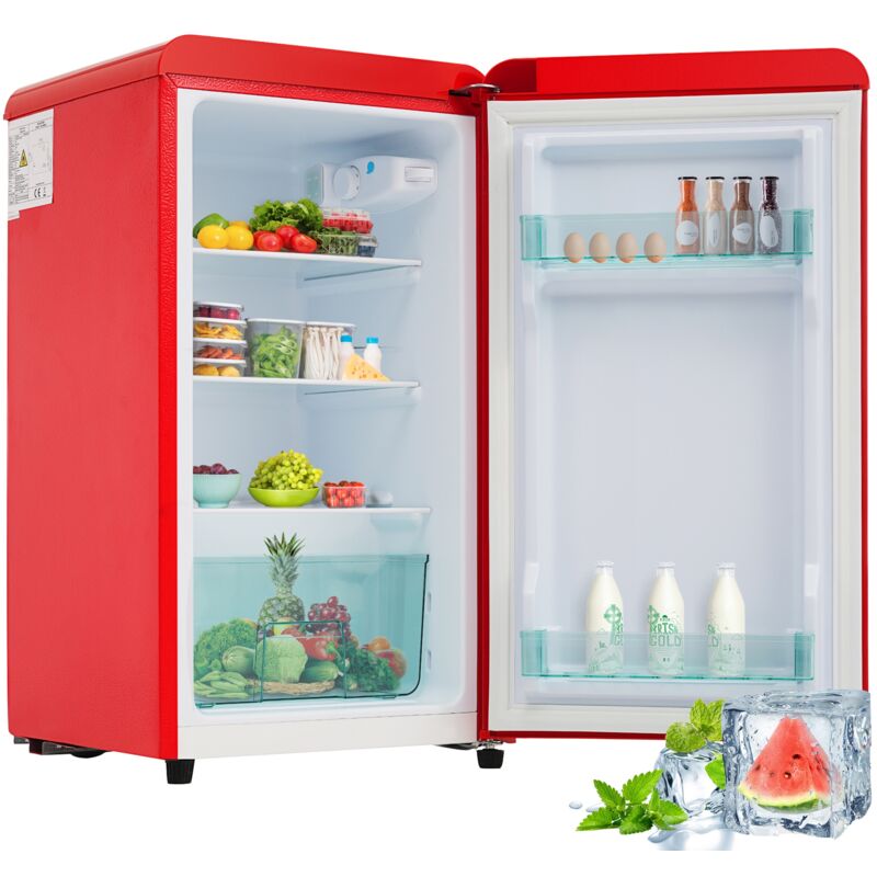Tanant - Retro Refrigerateur 76L - ave céclairage led, pieds réglables, économie d'énergie, Classe énergétique e- 45 dB - Rouge