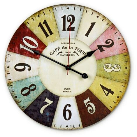 K&L WALL ART Retro Reloj de pared Vintage Ø40cm diámetro Relojes de salón Movimiento silencioso sin tictac