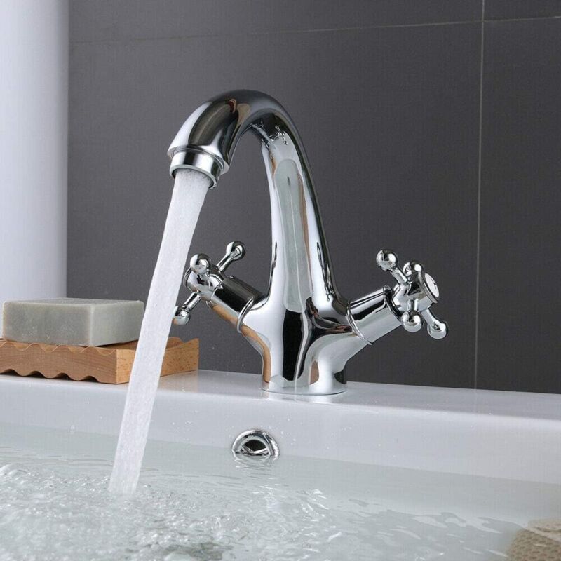 Gojoy - Rétro salle de Bains Évier Robinet Nostalgie Mitigeur Avec Croix poignées en chrome