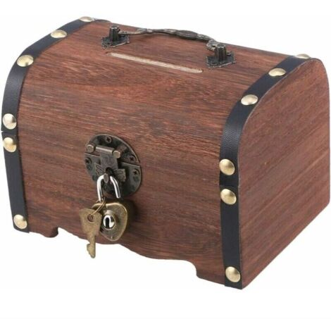 Retro Schatztruhe aus Holz, Sparschwein, kleine antike Holzkiste, dekorative Spardose, sparsame Aufbewahrungsbox, Hochzeitsgeschenk, Wohndekoration