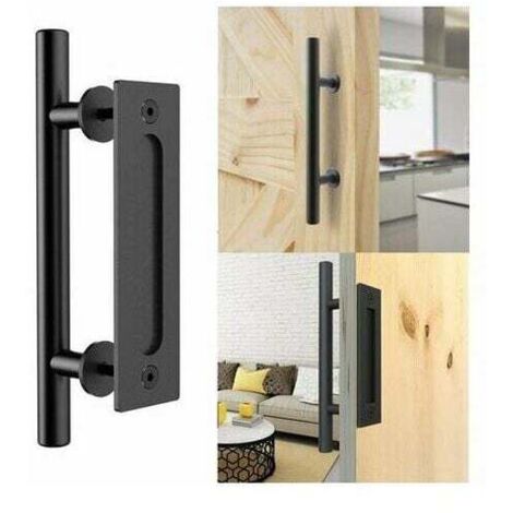 Retro-Schiebetürgriff, schwarzes Aluminium, Zug- und bündige Griff-Sets für Holzschiebetüren (30 cm)