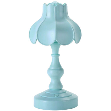 Retro-Schreibtischlampe in Lotusblattform, raffiniert und charmant, 3 Leuchtmittel, kleine Nachttischlampe für ein Mädchenzimmer, hellblau