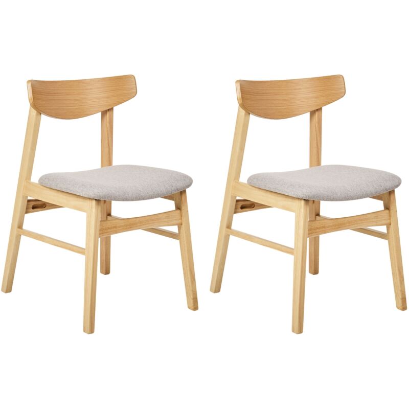 Beliani Set Of 2 Dining Chairs Smiley Wood Light Grey