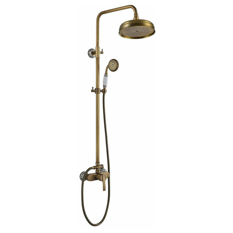 Soleil - Retro Shower Column with Mixer Tap, Antique Brass Shower System Shower Set Wall Mounted Shower Set with 20cm Rotating Shower Head, Hand